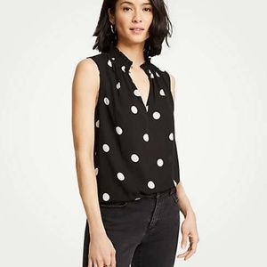 NWT Ann Taylor Black White Polka Dot Top XL